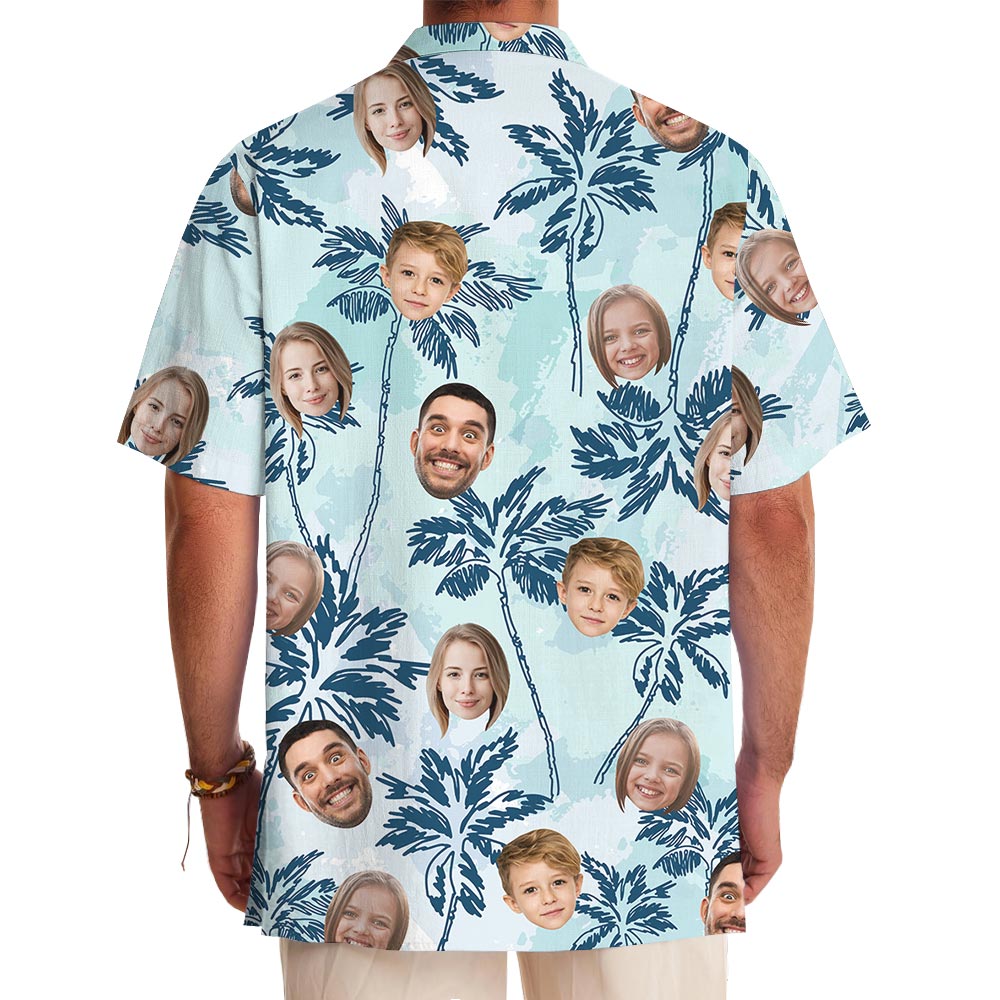Blue Palm Trees Custom Family Face Hawaiian Shirt