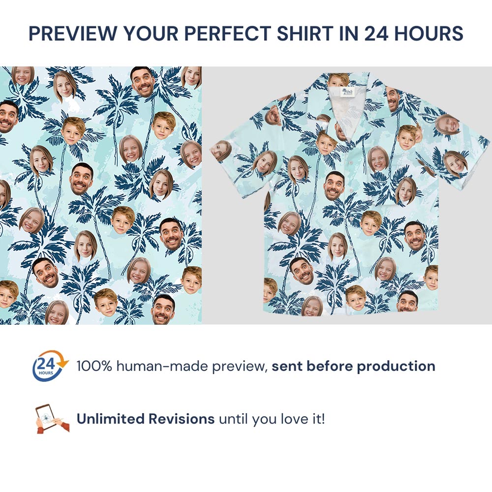 Blue Palm Trees Custom Family Face Hawaiian Shirt
