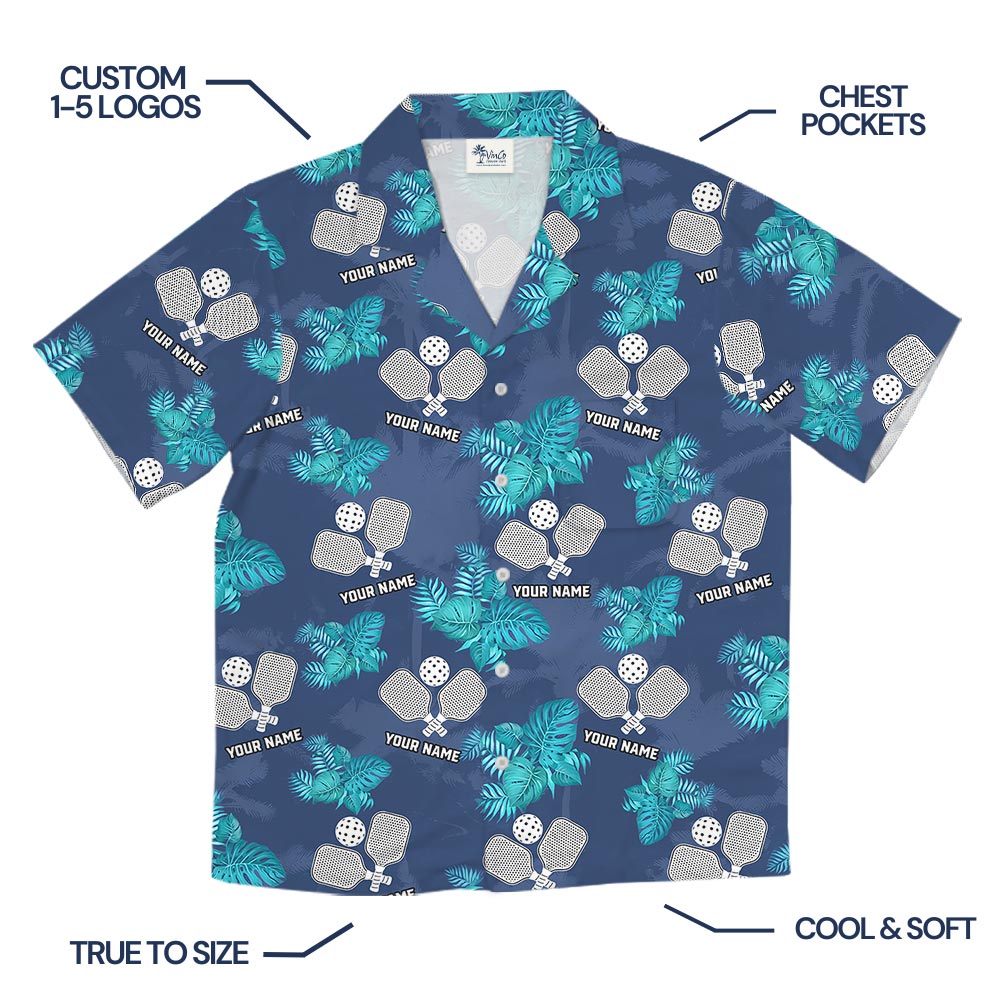 Navy Personalized Pickleball Hawaiian Shirt With Your Logo