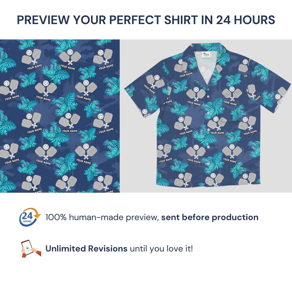 Navy Personalized Pickleball Hawaiian Shirt With Your Logo