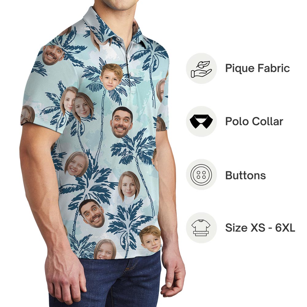 Custom Face Palms Hawaiian Polo Shirt With Preview