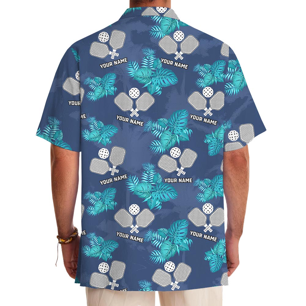 Navy Personalized Pickleball Hawaiian Shirt With Your Logo