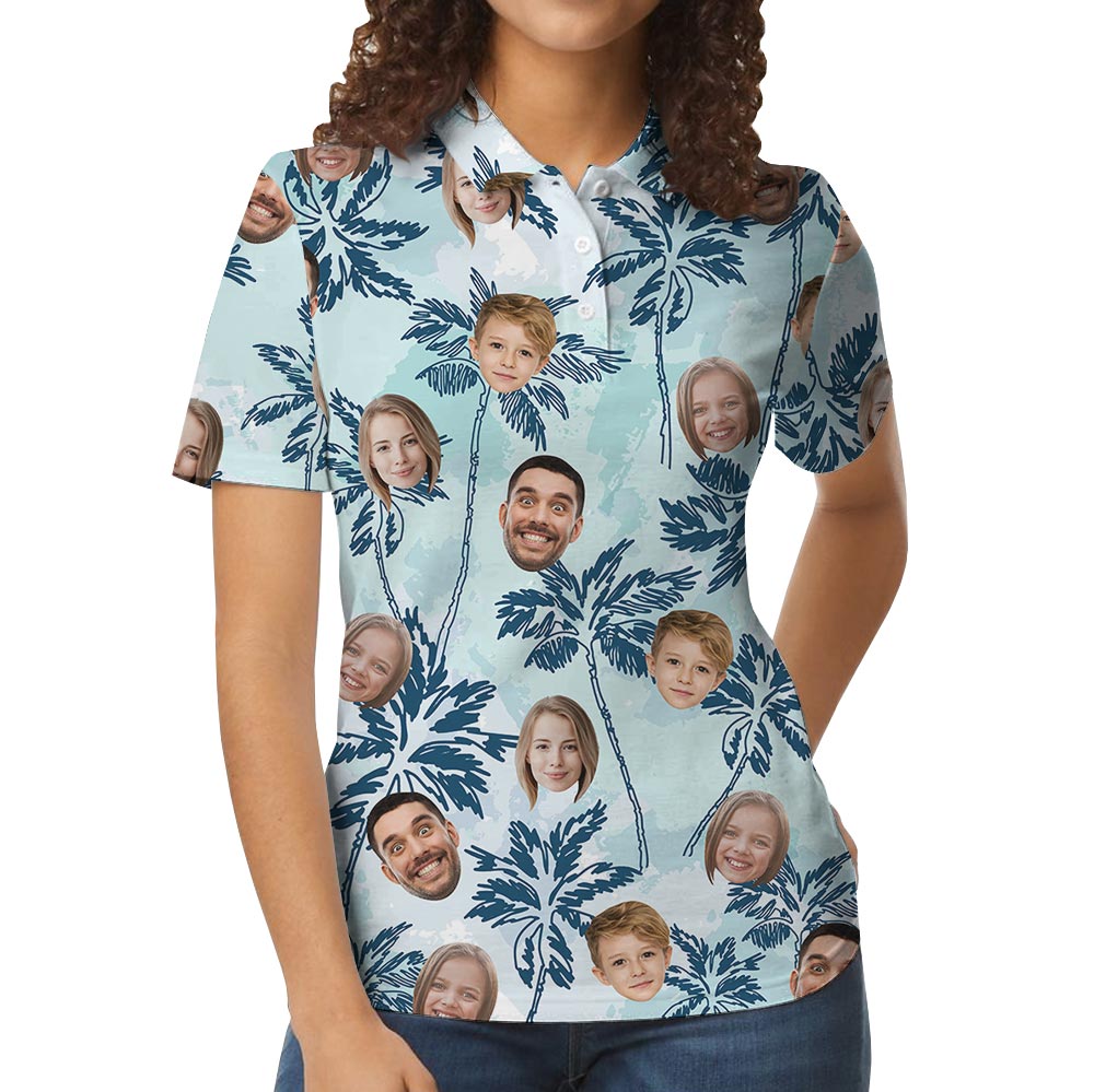 Custom Face Palms Hawaiian Polo Shirt With Preview