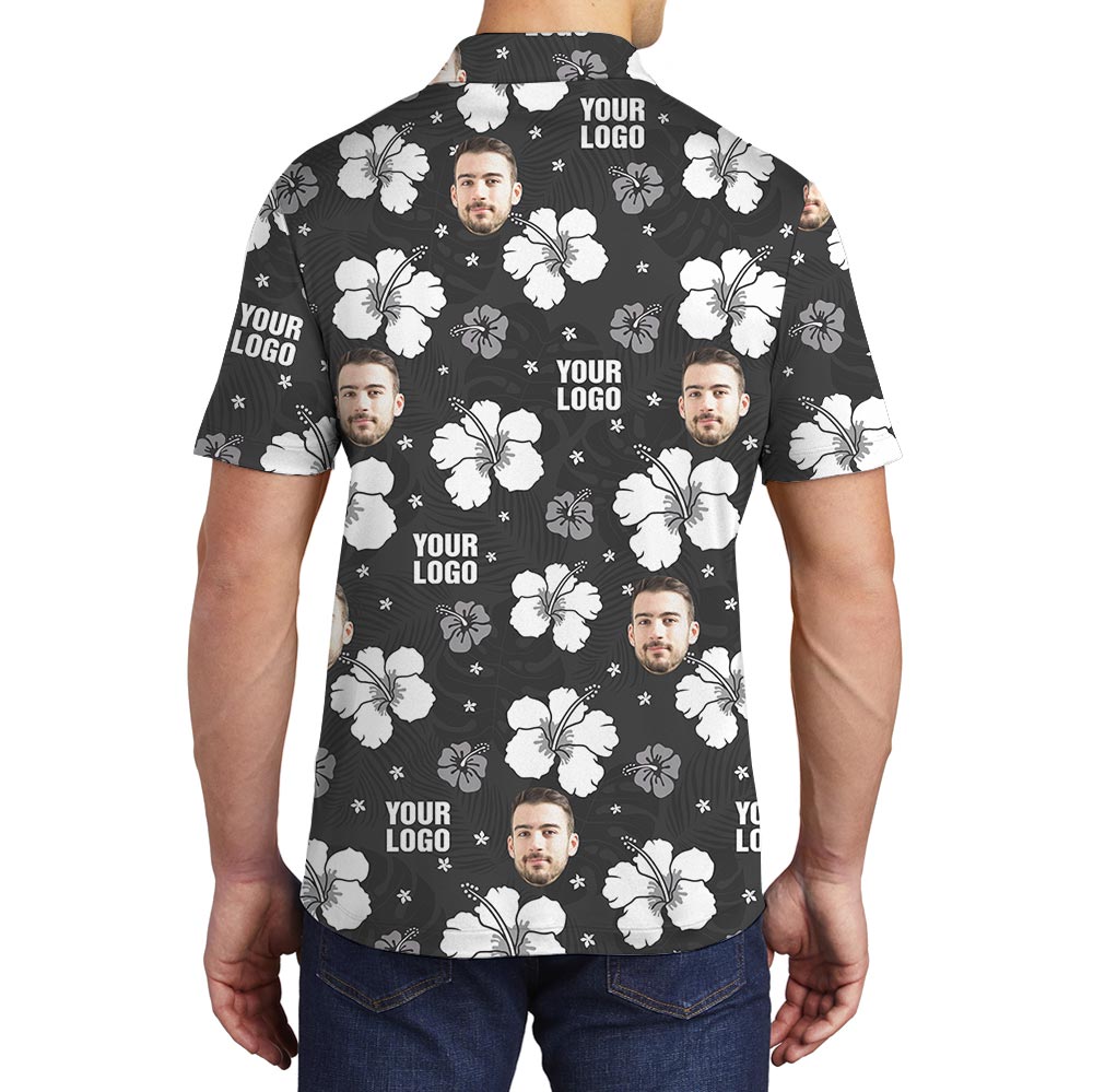 Custom Logo Black Hibiscus Hawaiian Polo Shirt For Men Women