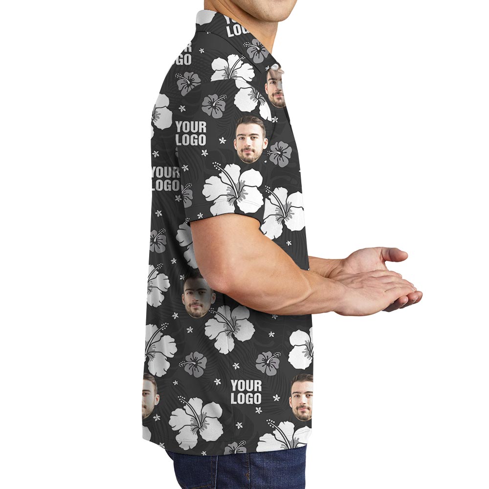 Custom Logo Black Hibiscus Hawaiian Polo Shirt For Men Women