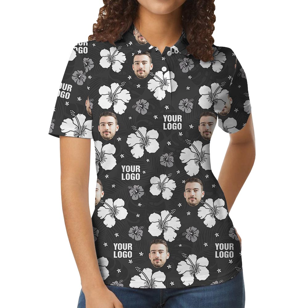 Custom Logo Black Hibiscus Hawaiian Polo Shirt For Men Women