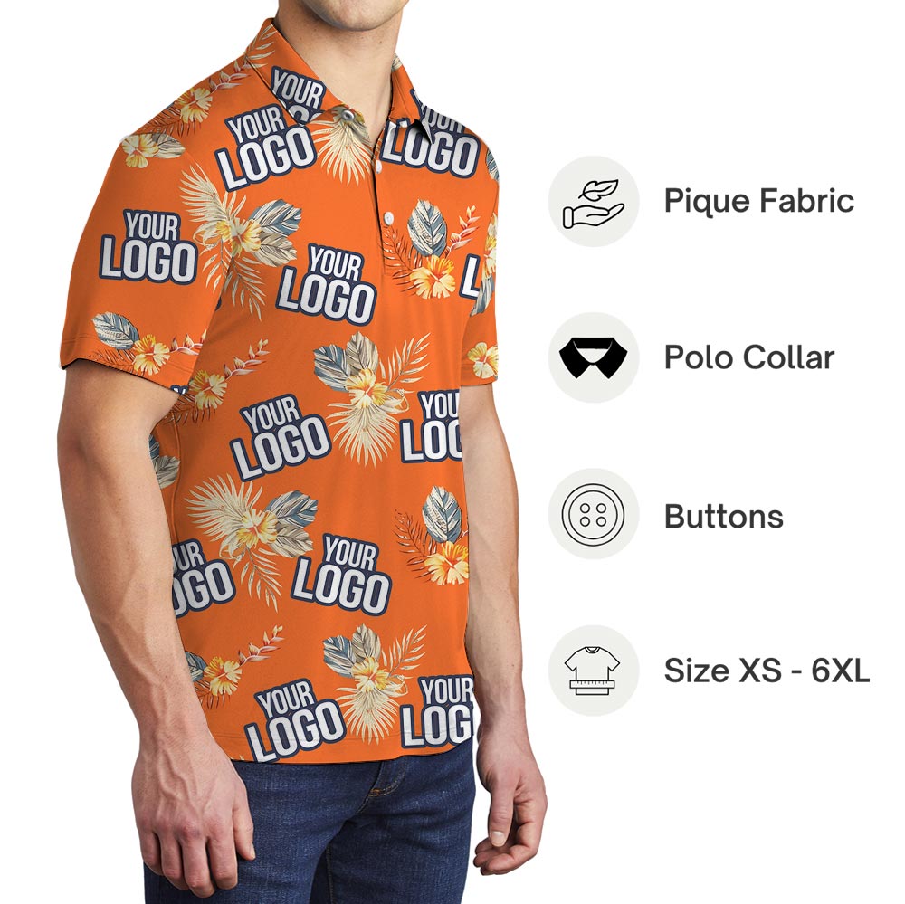 Personalized Orange Flowers Polo Hawaiian Shirt For Team