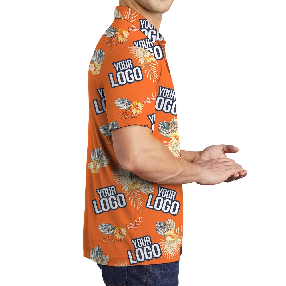 Personalized Orange Flowers Polo Hawaiian Shirt For Team