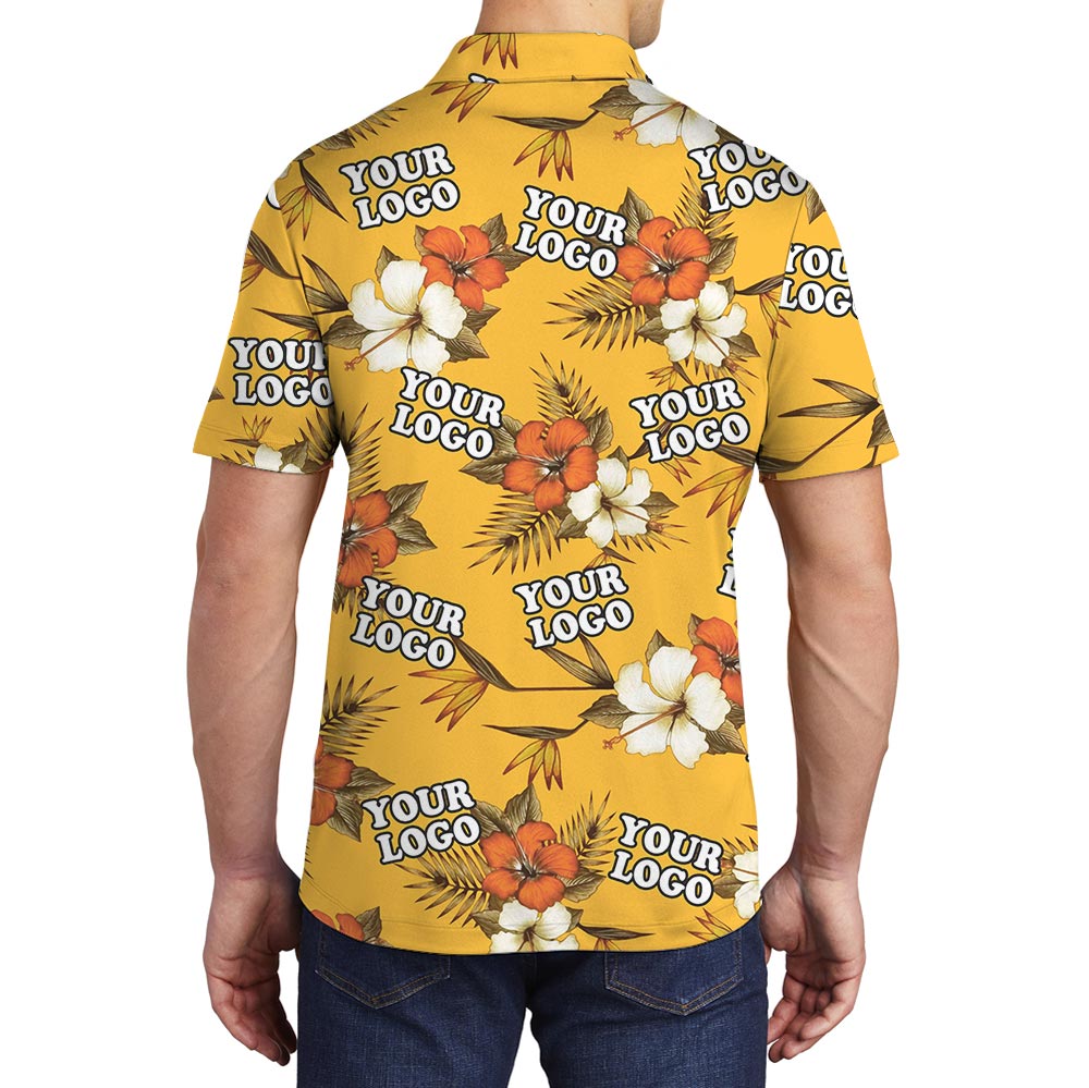 Yellow Tropical Custom Team Logo Hawaiian Golf Polo