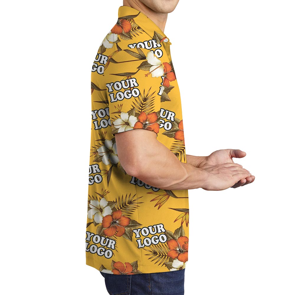 Yellow Tropical Custom Team Logo Hawaiian Golf Polo