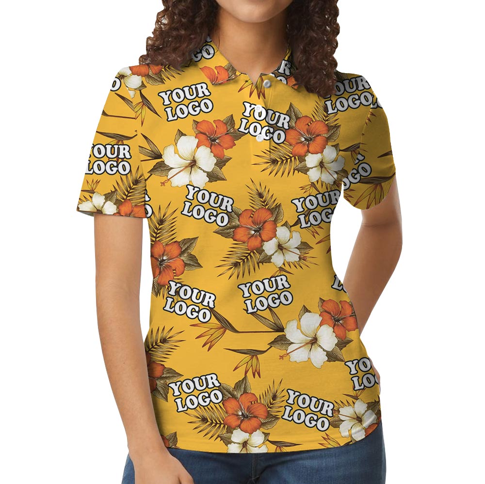 Yellow Tropical Custom Team Logo Hawaiian Golf Polo