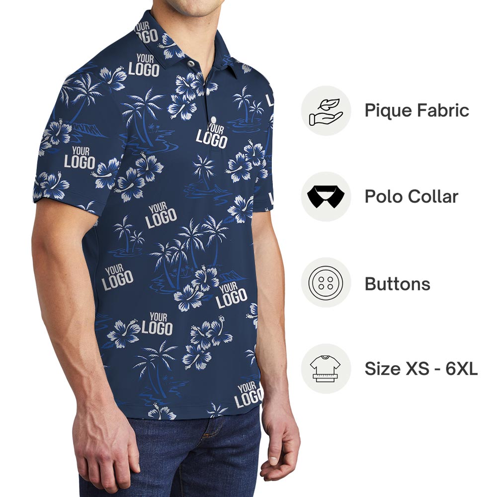 Navy Customized Hawaiian Golf Shirt Beach Theme