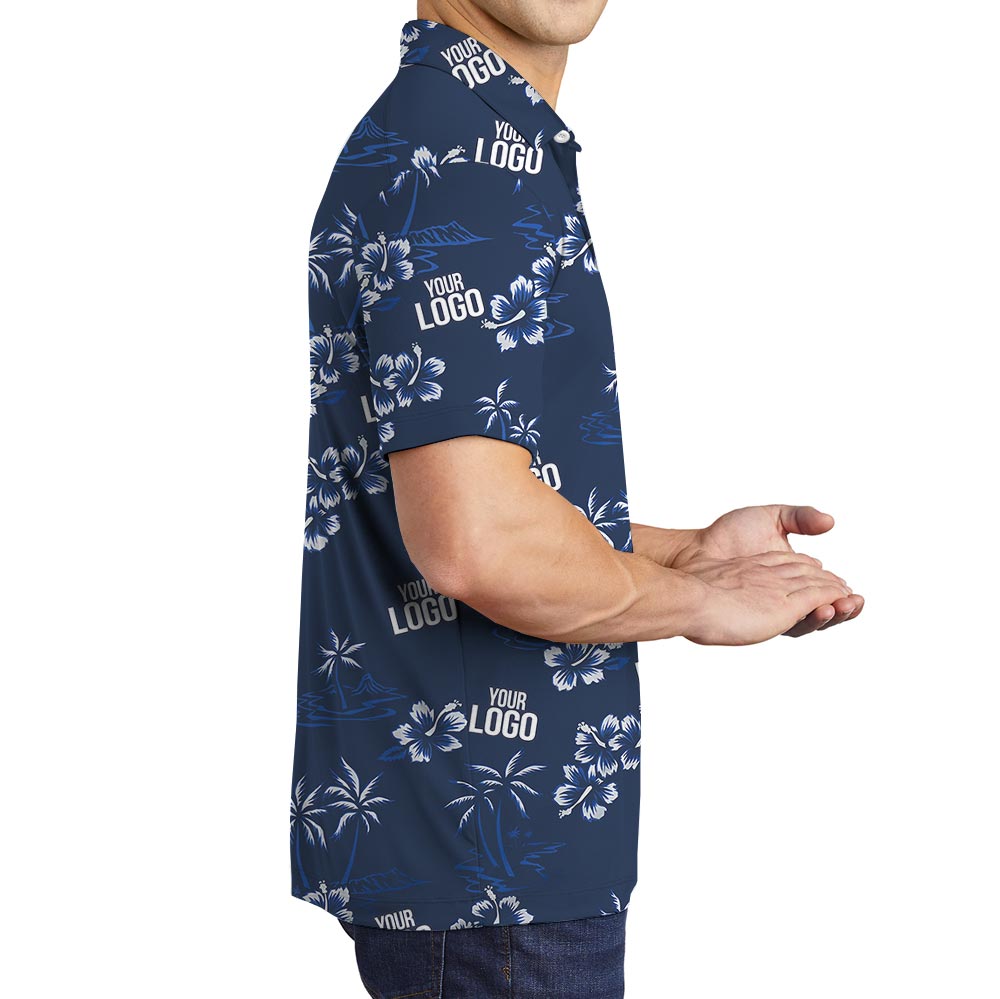 Navy Customized Hawaiian Golf Shirt Beach Theme