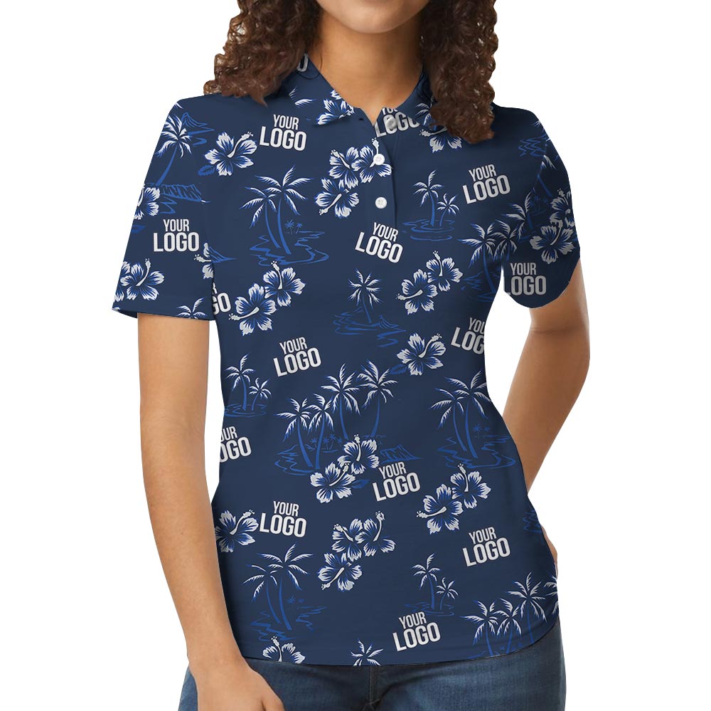 Navy Customized Hawaiian Golf Shirt Beach Theme