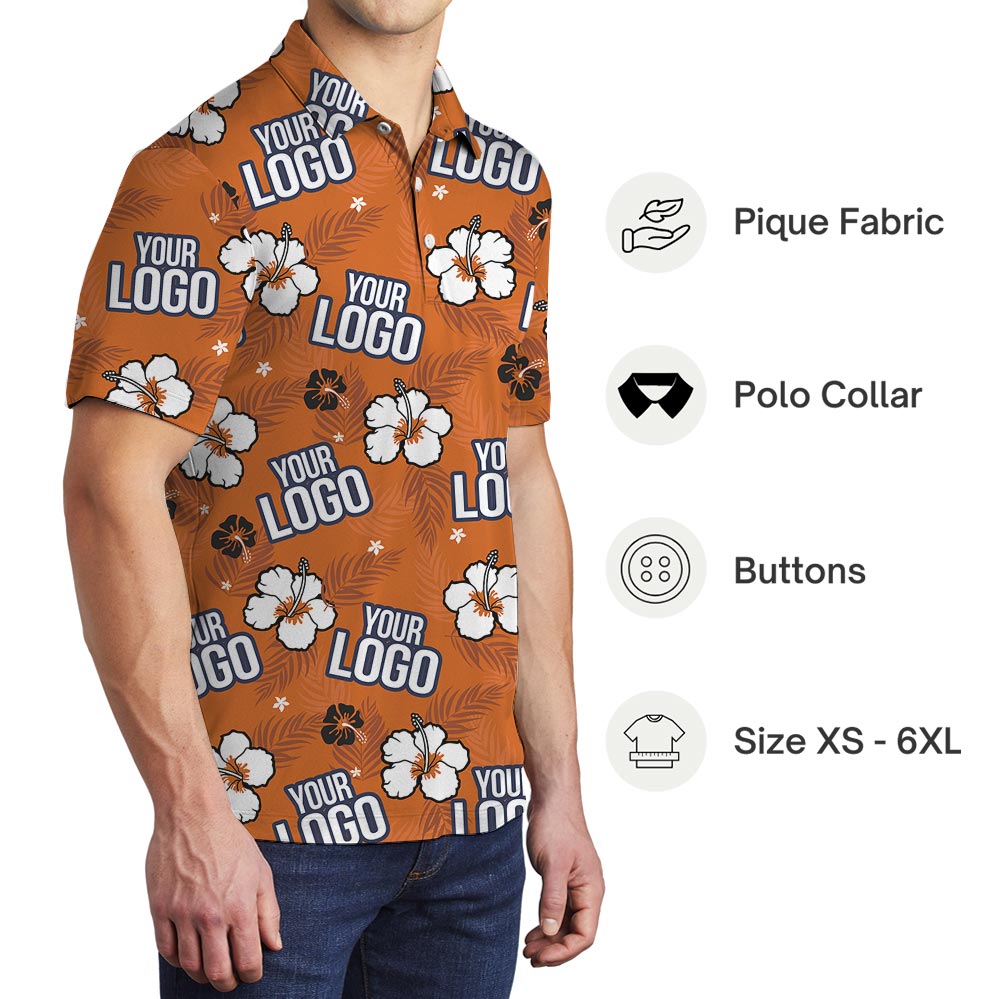 Custom Logo Orange Hawaiian Polo Shirt