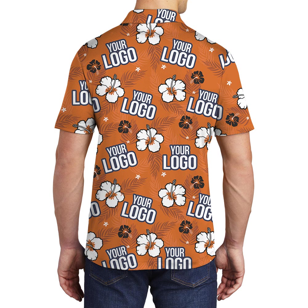 Custom Logo Orange Hawaiian Polo Shirt