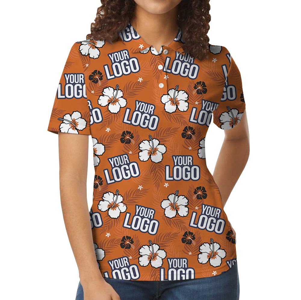 Custom Logo Orange Hawaiian Polo Shirt