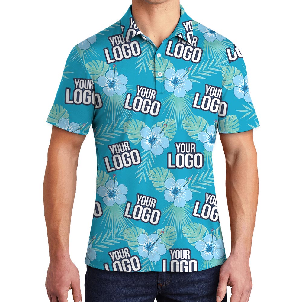 Custom Team Logo Blue Aloha Golf Shirt - variant image 1