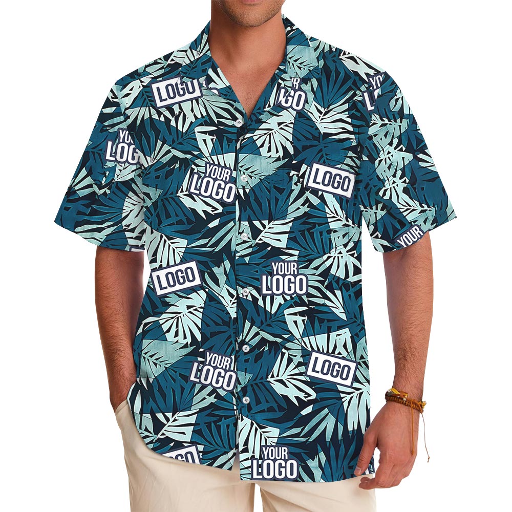 Blue Tropical Button Up Shirt Custom Logo With Preview - variant image 1