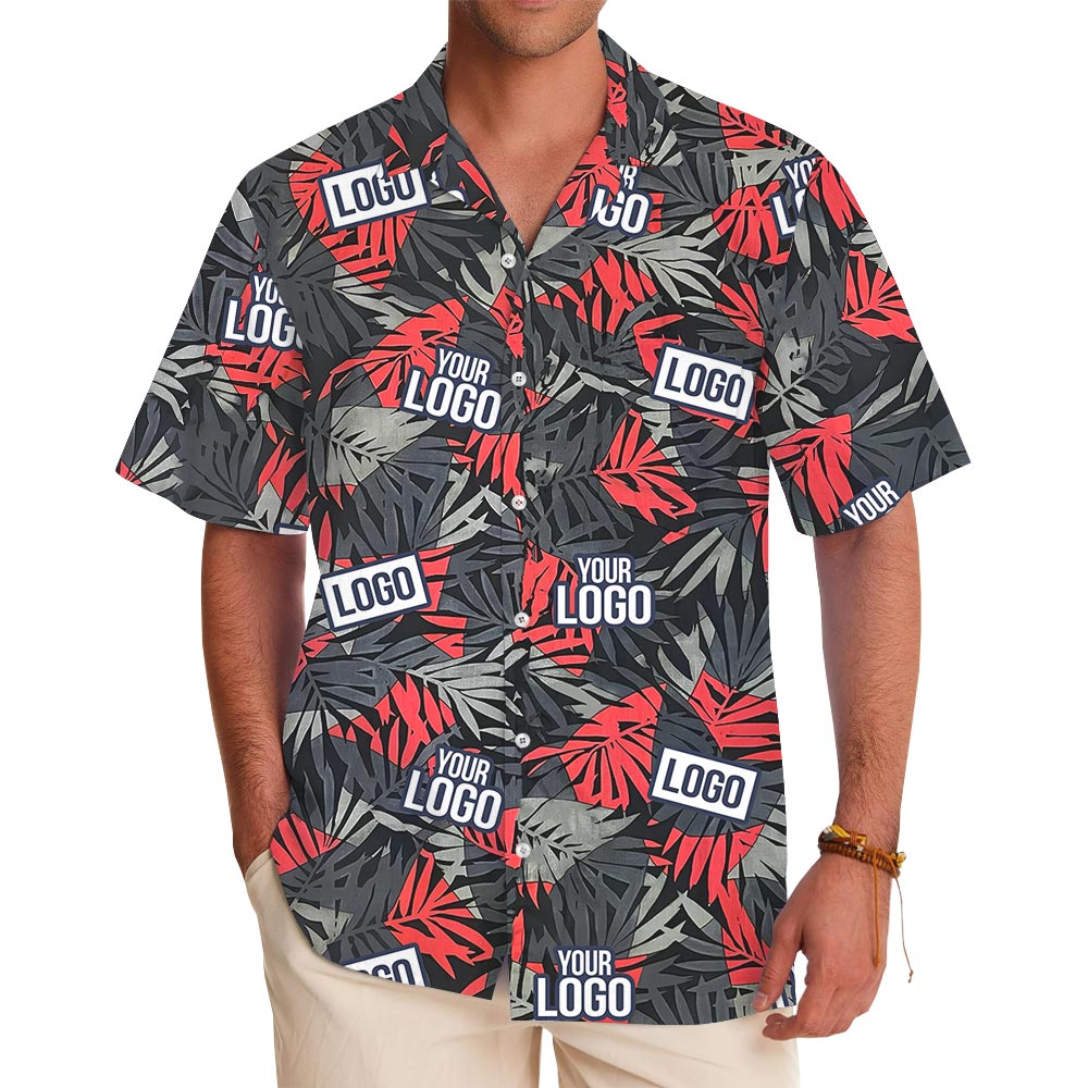Red Tropical Leaves Hawaiian Shirt Custom Logo With Preview - variant image 1