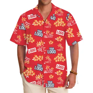 Custom Logo Red Tropical Button Shirt With Pocket