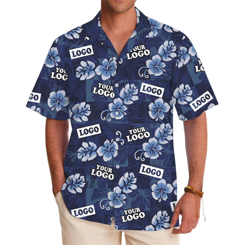 Custom Company Logo Navy Hawaiian Shirt With Pockets - variant image 1