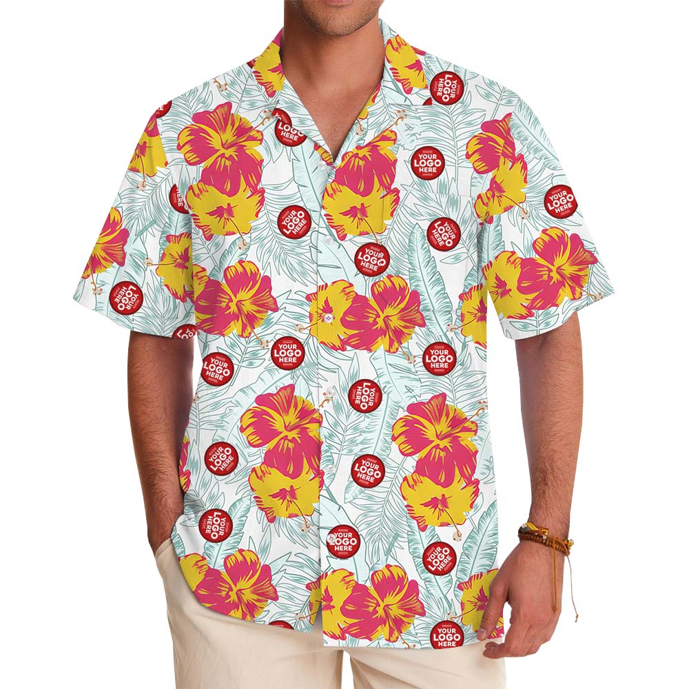 Pink And Yellow Hibiscus Custom Logo Hawaiian Shirt - variant image 1