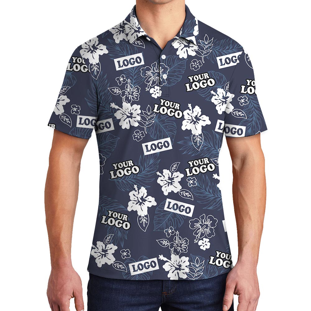 Custom Company Logo Blue Navy Tropical Polo Shirt - variant image 1