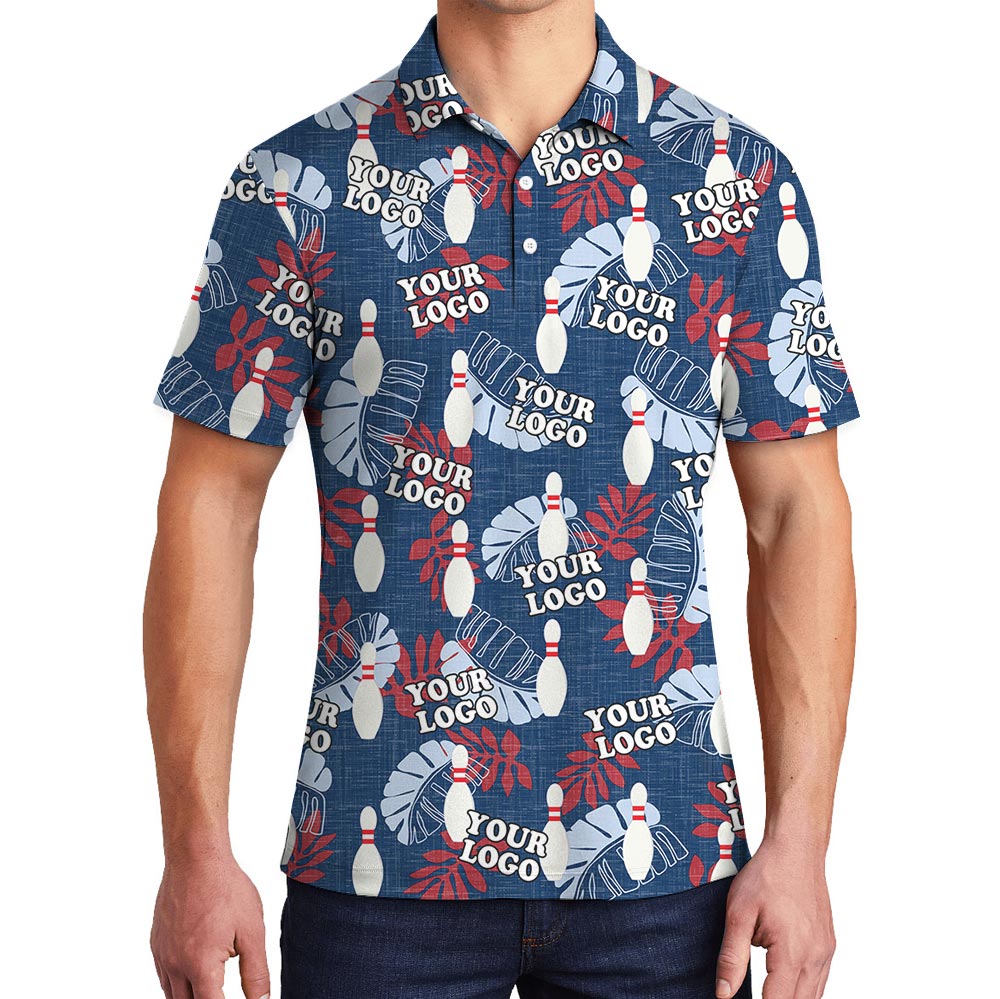 Navy Tropical Custom Logo Bowling Polo Shirt For Team - variant image 1