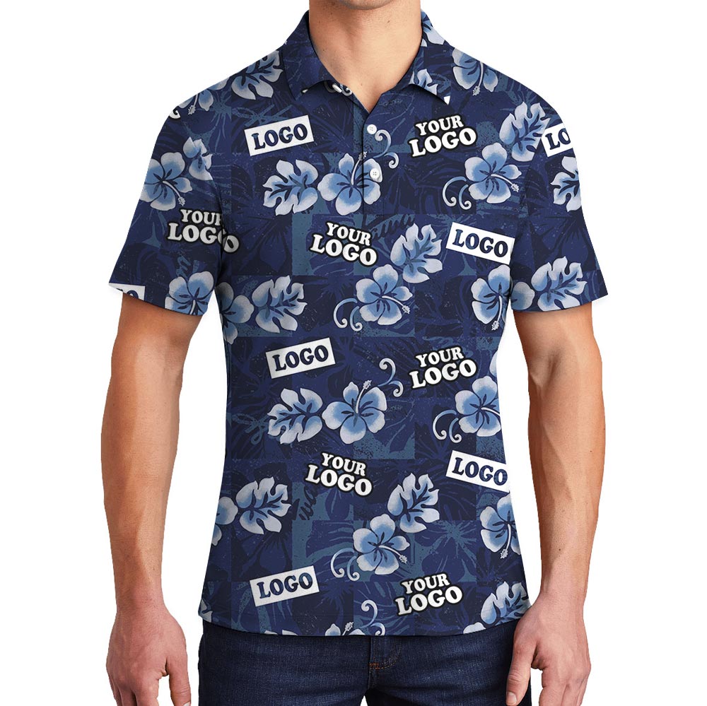 Vintage Navy Hibiscus Custom Logo Polo Shirt For Company - variant image 1