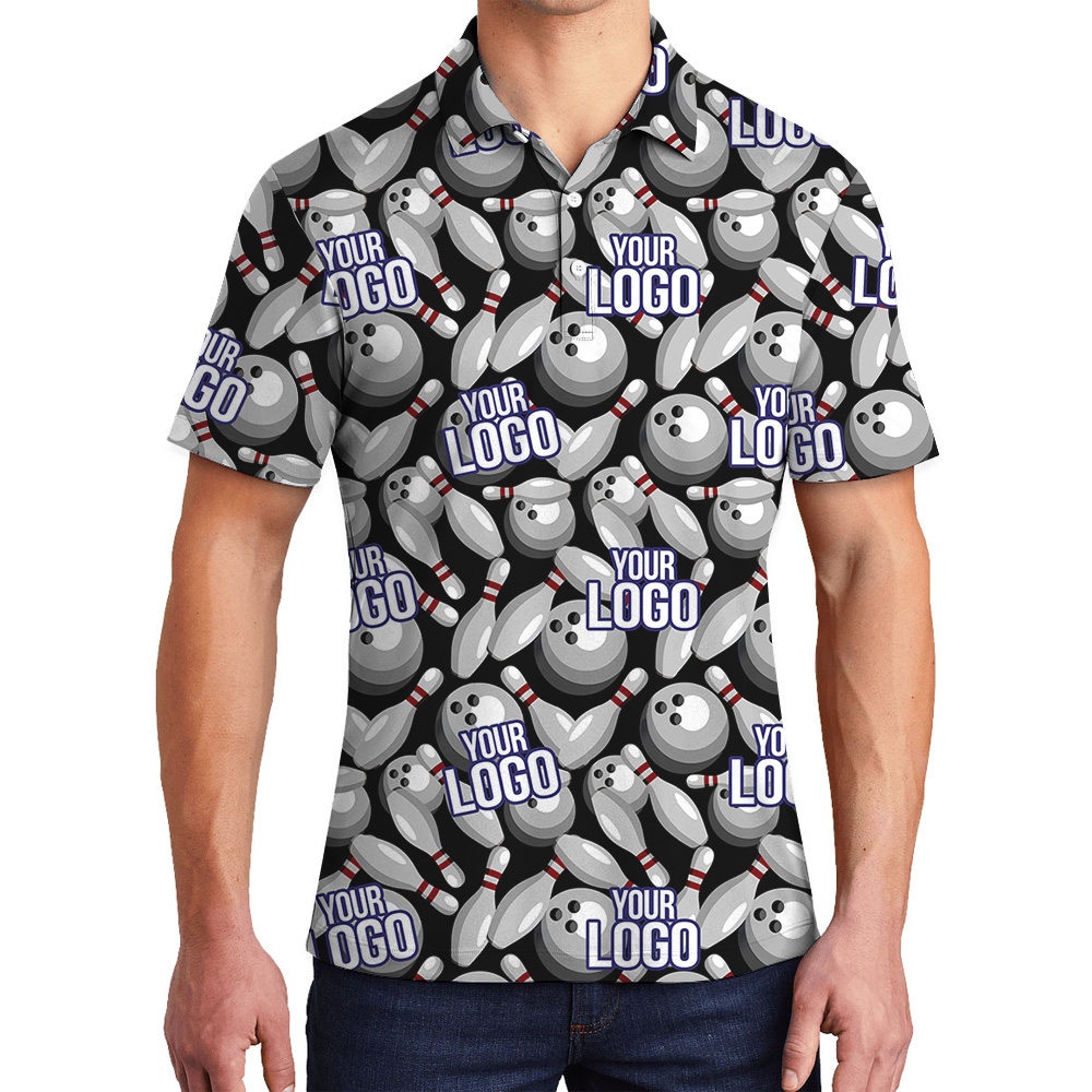 Black Custom Bowling Team Logo Collared Polo Shirt - variant image 1