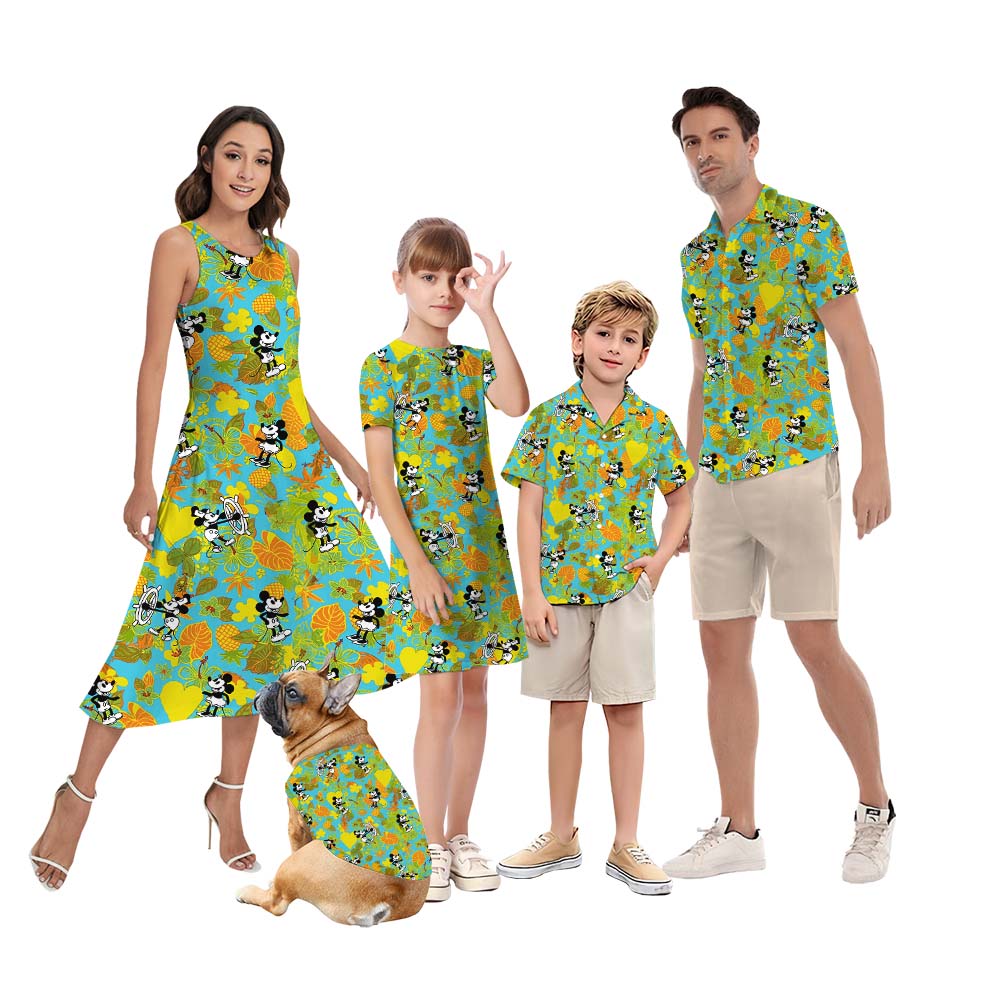 Tropical Vibes Family Hawaiian Outfits With Steamboat Willie Mouse - variant image 1
