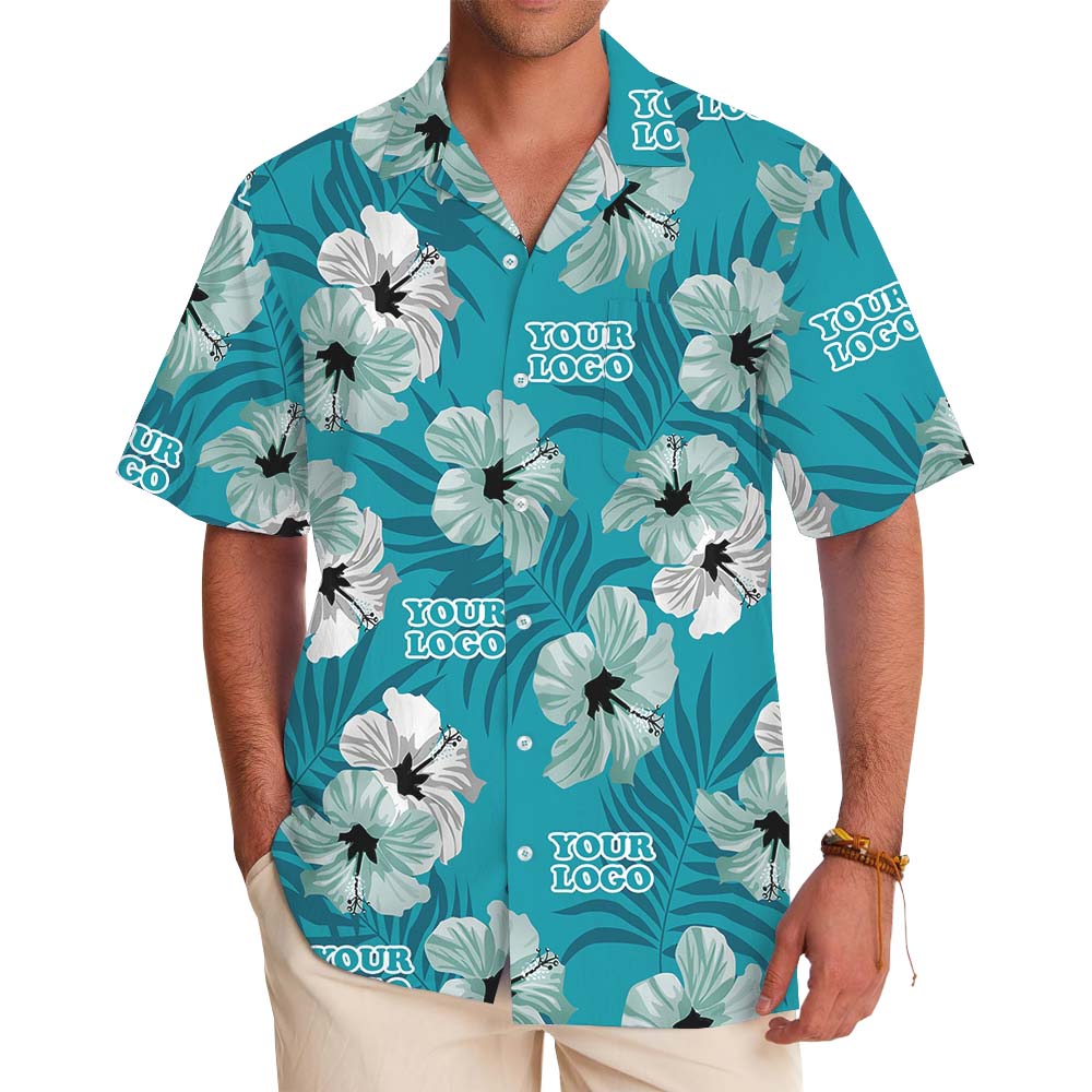 Customize Multiple Logo Blue Hawaiian Shirt With Preview - variant image 1