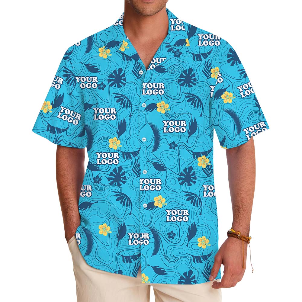 Ocean Swirl Blue Hawaiian Shirt With Custom Logo - variant image 1