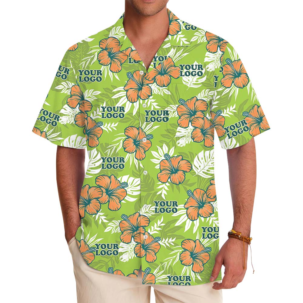 Custom Logo Hibiscus Green Hawaiian Shirt - variant image 1