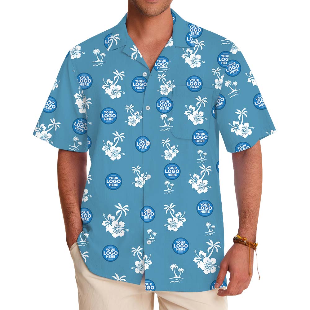 Island Vibe Blue Hawaiian Shirt With Multiple Logos - variant image 1