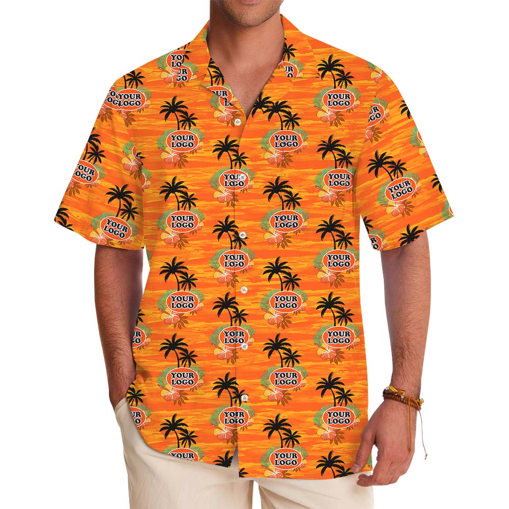 Island Vibes Orange Hawaiian Shirt With Custom Logo - variant image 1