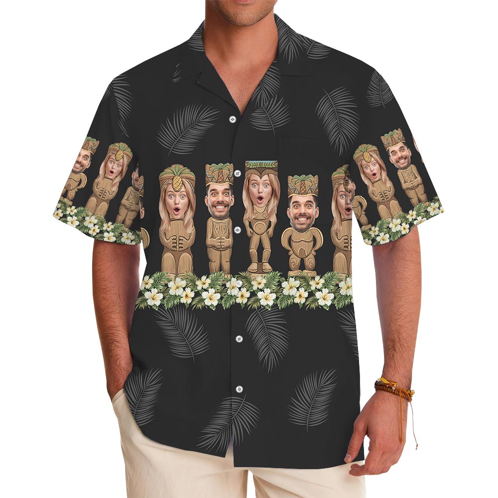 Custom Faces Black Tiki Button Up Aloha Shirt - variant image 1