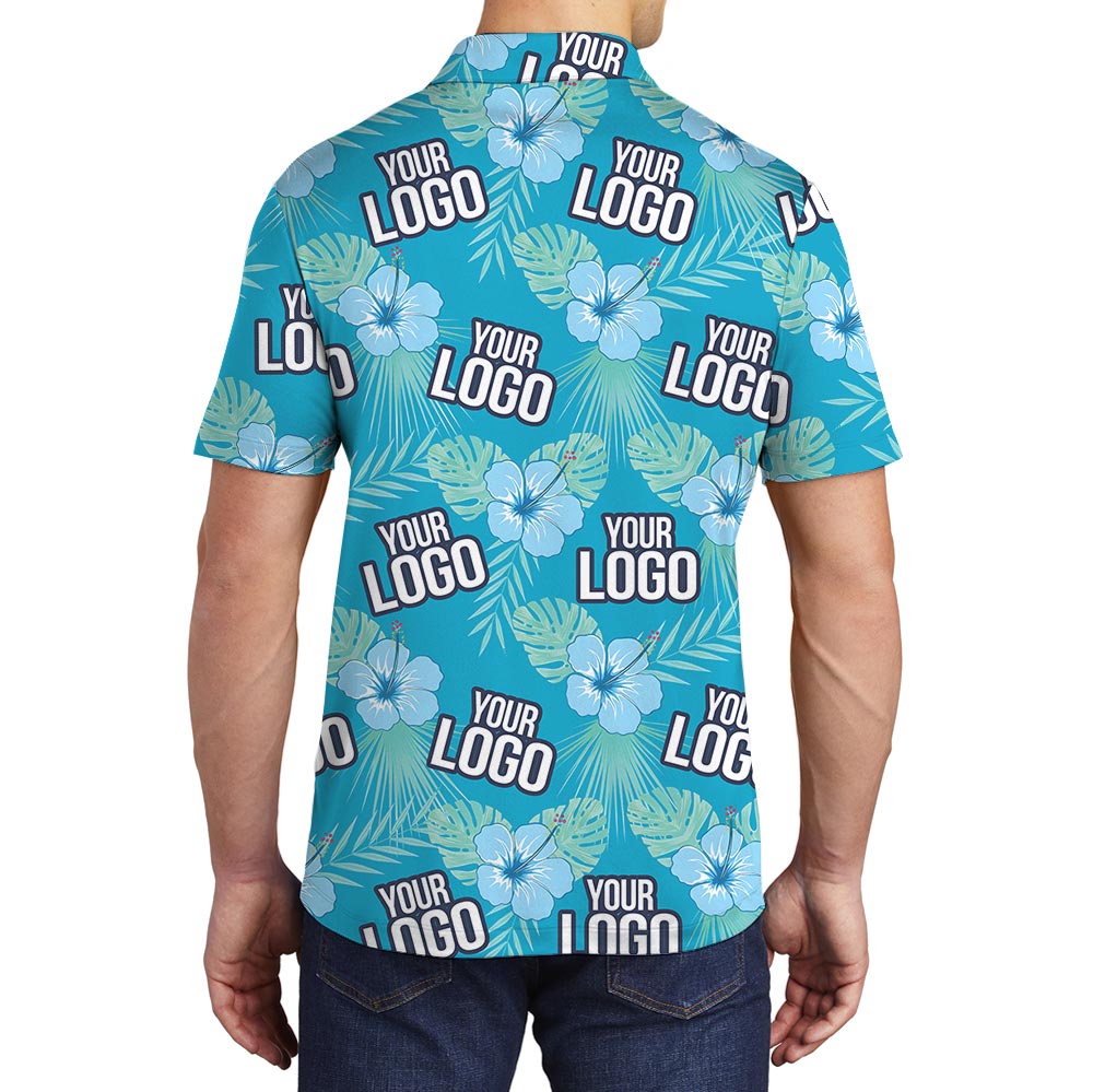 Custom Team Logo Blue Aloha Golf Shirt
