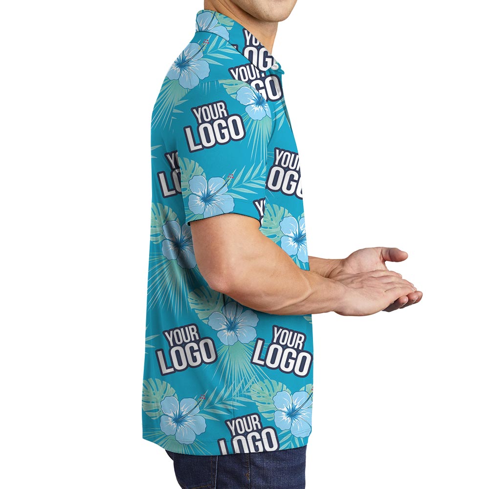 Custom Team Logo Blue Aloha Golf Shirt
