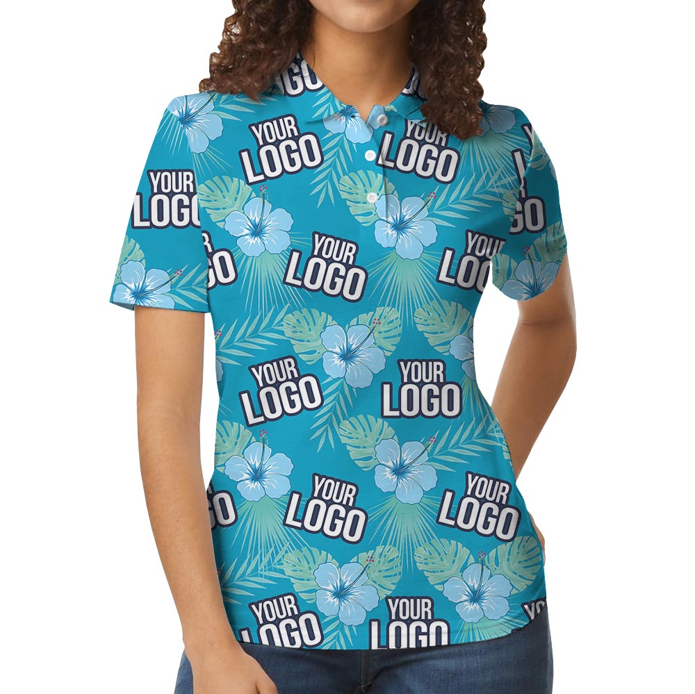 Custom Team Logo Blue Aloha Golf Shirt