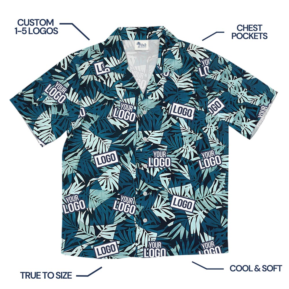 Blue Tropical Button Up Shirt Custom Logo With Preview