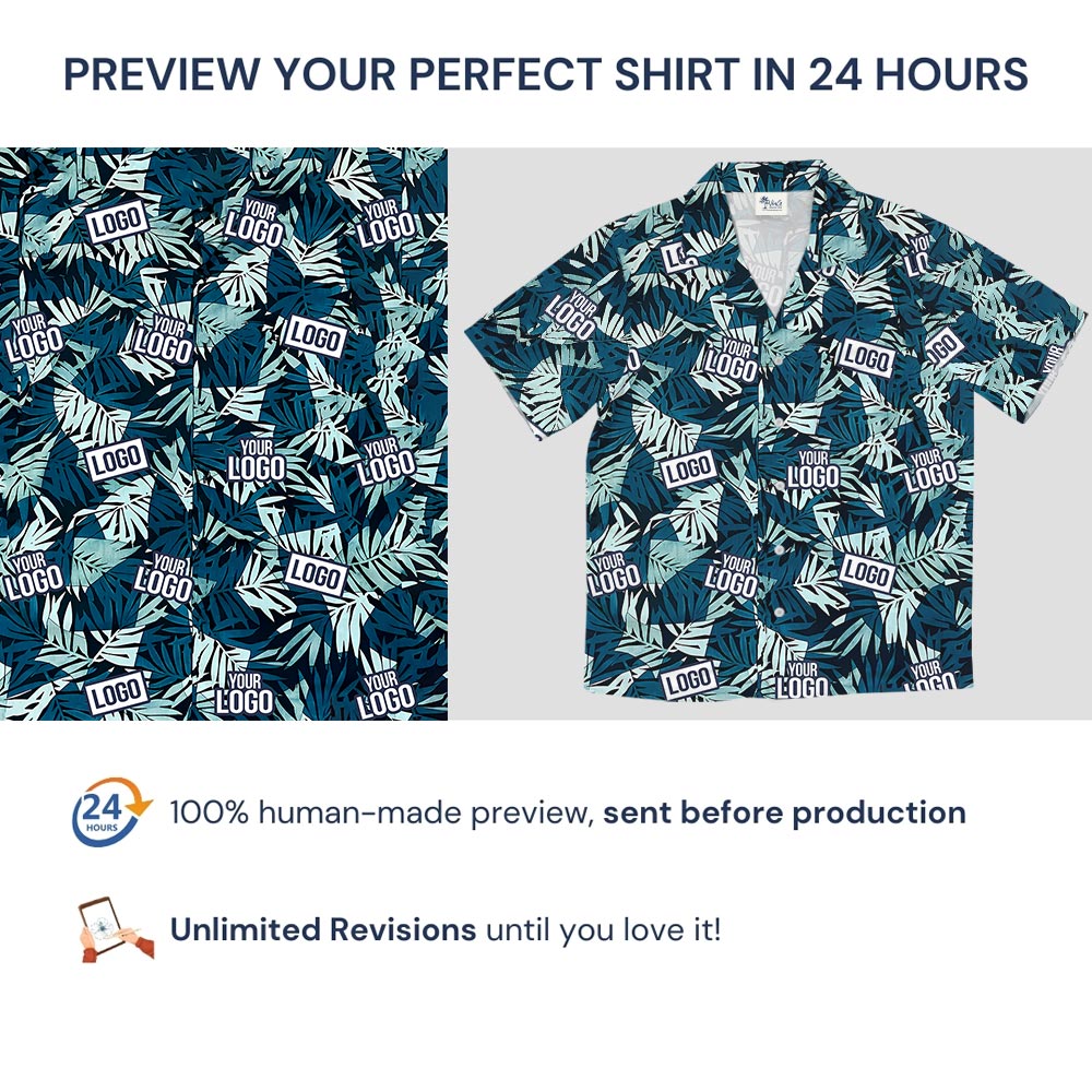 Blue Tropical Button Up Shirt Custom Logo With Preview
