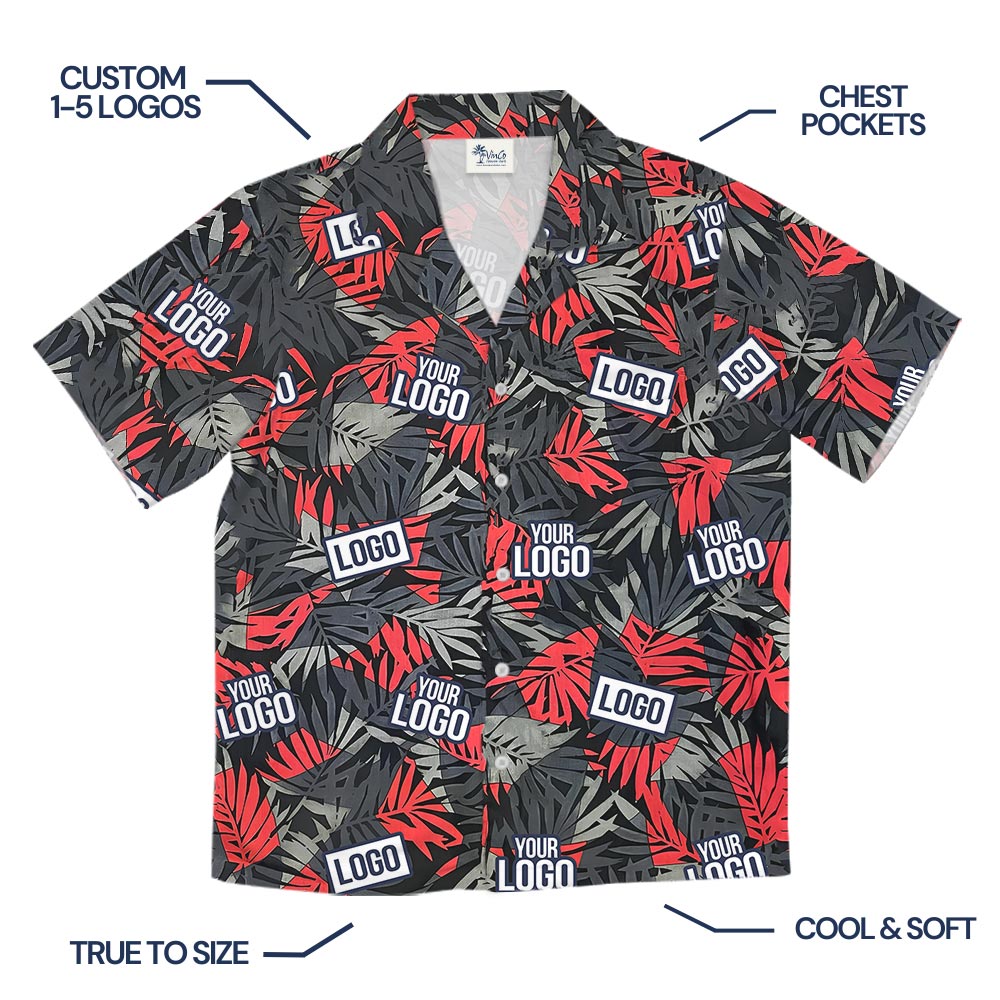 Red Tropical Leaves Hawaiian Shirt Custom Logo With Preview
