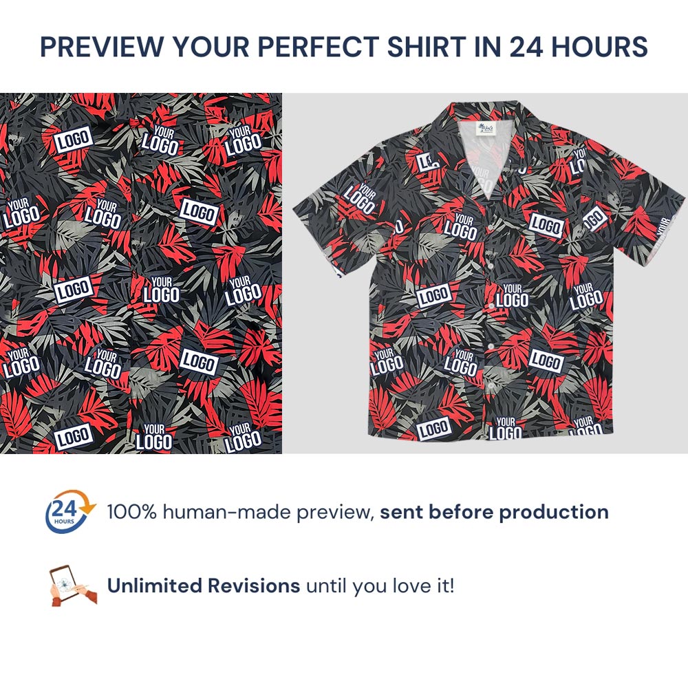 Red Tropical Leaves Hawaiian Shirt Custom Logo With Preview