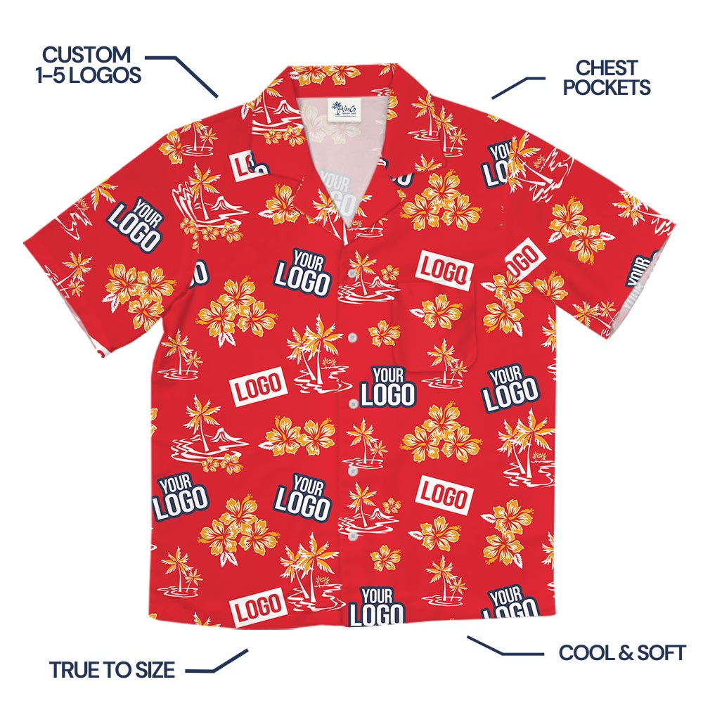 Custom Logo Red Tropical Button Shirt With Pocket