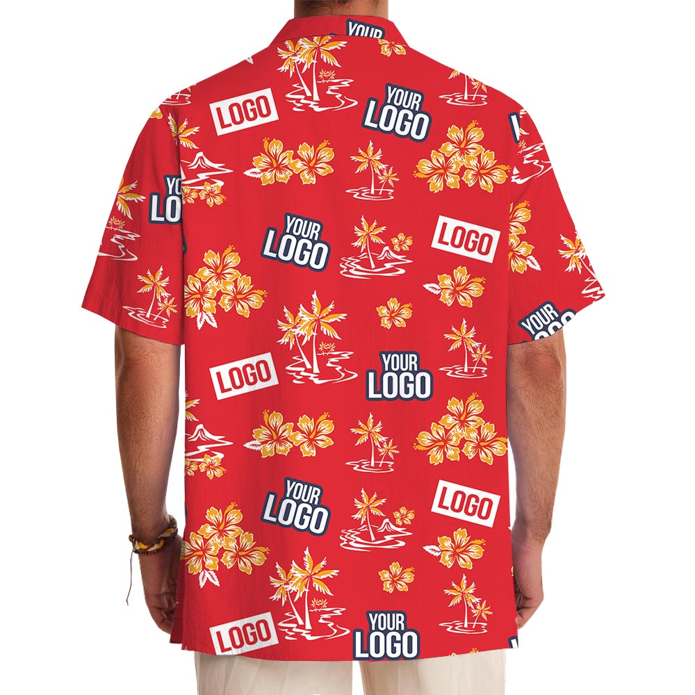 Custom Logo Red Tropical Button Shirt With Pocket