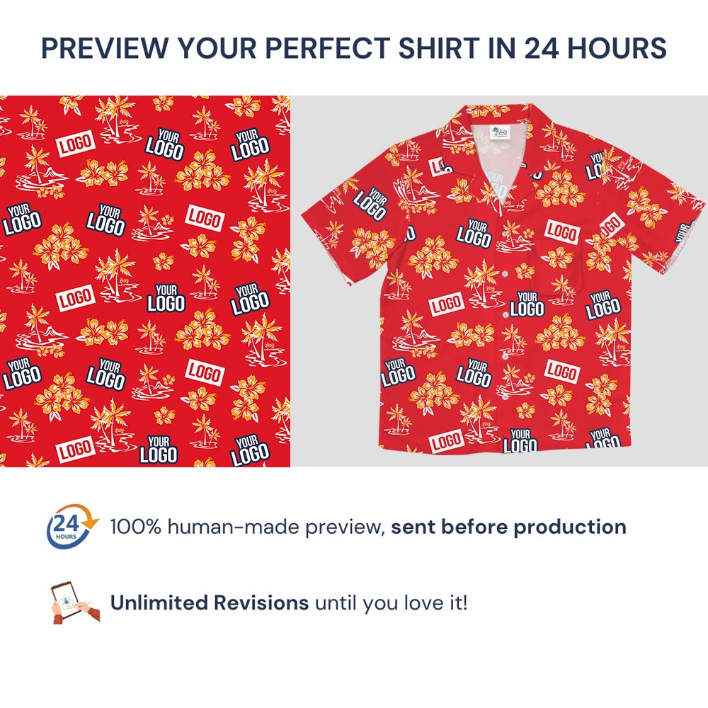 Custom Logo Red Tropical Button Shirt With Pocket
