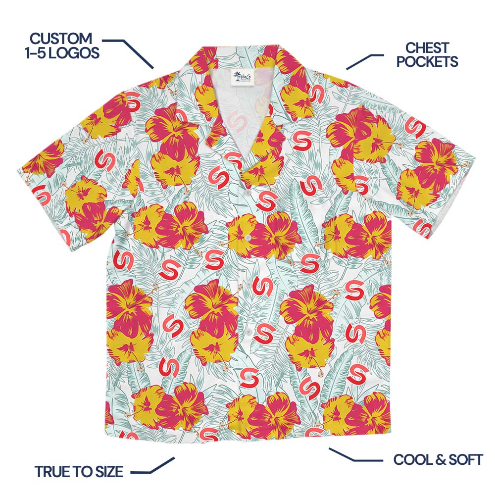 Pink And Yellow Hibiscus Custom Logo Hawaiian Shirt