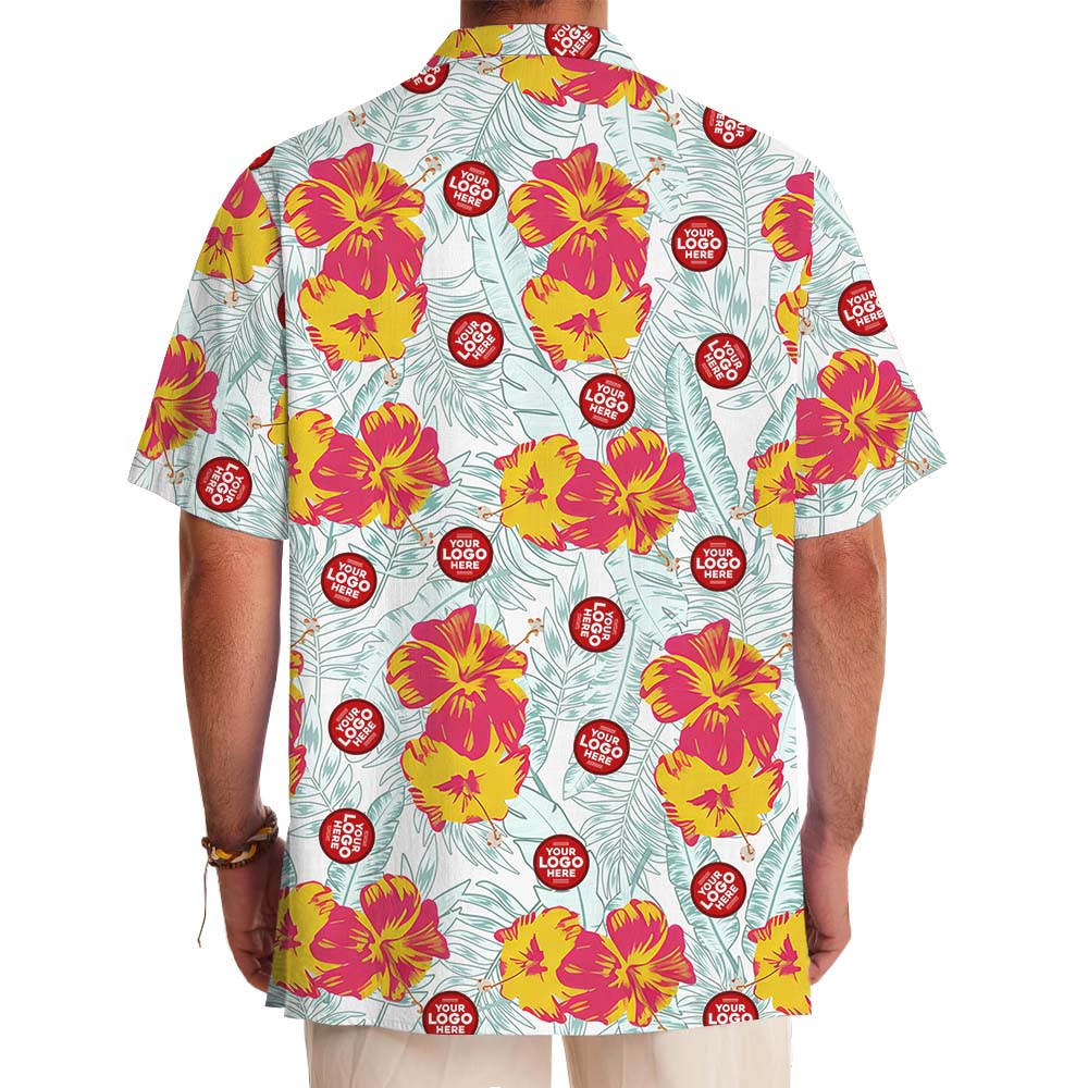 Pink And Yellow Hibiscus Custom Logo Hawaiian Shirt